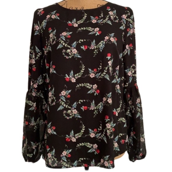 DISNEY' Snow White Collection by LC Lauren Conrad Top Peasant Floral Black XS M - Picture 6 of 10